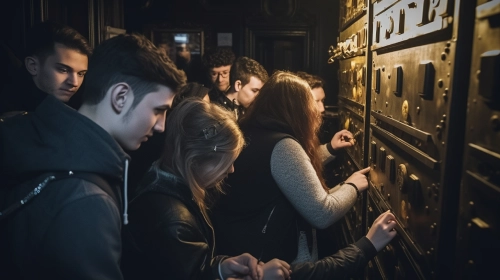 people engaged in an Escape Room, moving dials